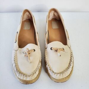 UGG Chivon Nubuck Loafer Size 11 Cream Leather Moccasin Slip-on Coastal